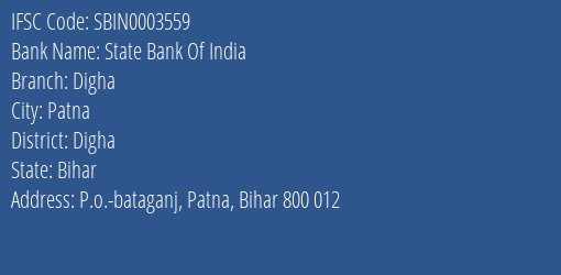 State Bank Of India Digha Branch, Branch Code 003559 & IFSC Code Sbin0003559