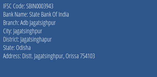 State Bank Of India Adb Jagatsighpur Branch IFSC Code