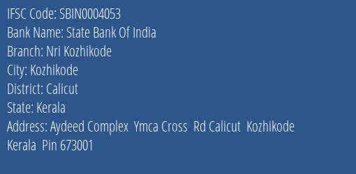 State Bank Of India Nri Kozhikode Branch IFSC Code