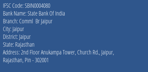 State Bank Of India Comml Br Jaipur Branch, Branch Code 004080 & IFSC Code SBIN0004080
