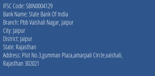 State Bank Of India Pbb Vaishali Nagar Jaipur Branch, Branch Code 004129 & IFSC Code SBIN0004129