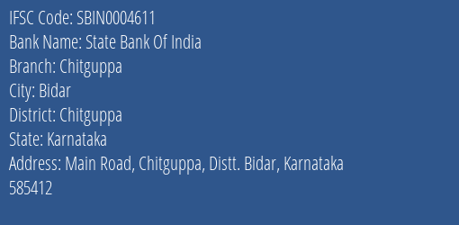 State Bank Of India Chitguppa Branch, Branch Code 004611 & IFSC Code Sbin0004611
