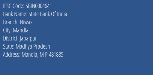 State Bank Of India Niwas Branch IFSC Code
