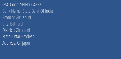 State Bank Of India Girijapuri Branch Girjapuri IFSC Code SBIN0004672