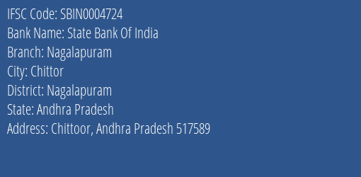 State Bank Of India Nagalapuram Branch Nagalapuram IFSC Code SBIN0004724