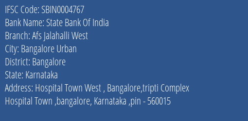 State Bank Of India Afs Jalahalli West Branch Bangalore IFSC Code SBIN0004767