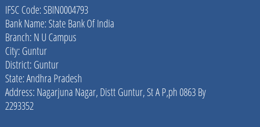 State Bank Of India N U Campus Branch Guntur IFSC Code SBIN0004793