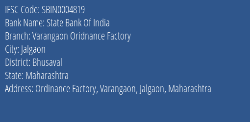 State Bank Of India Varangaon Oridnance Factory Branch IFSC Code