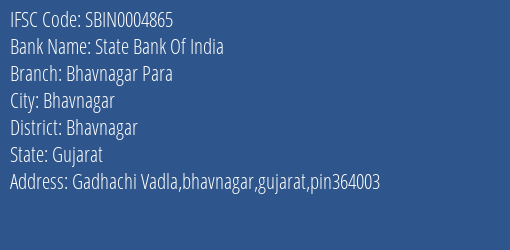 State Bank Of India Bhavnagar Para Branch IFSC Code