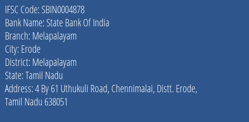 State Bank Of India Melapalayam Branch Melapalayam IFSC Code SBIN0004878