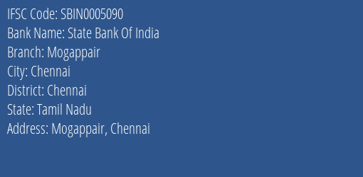 State Bank Of India Mogappair Branch Chennai IFSC Code SBIN0005090