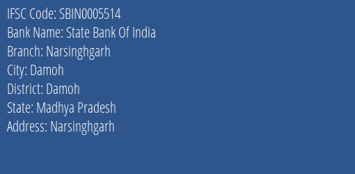 State Bank Of India Narsinghgarh Branch IFSC Code