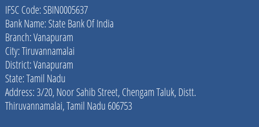 State Bank Of India Vanapuram Branch Vanapuram IFSC Code SBIN0005637