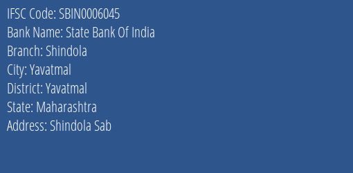 State Bank Of India Shindola Branch IFSC Code