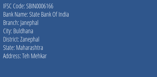 State Bank Of India Janephal Branch Zanephal IFSC Code SBIN0006166