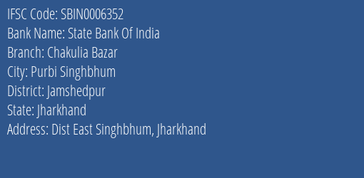 State Bank Of India Chakulia Bazar Branch Jamshedpur IFSC Code SBIN0006352