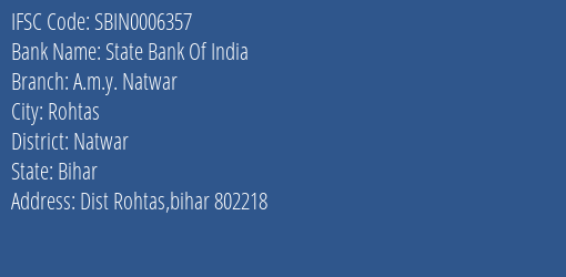 State Bank Of India A.m.y. Natwar Branch Natwar IFSC Code SBIN0006357