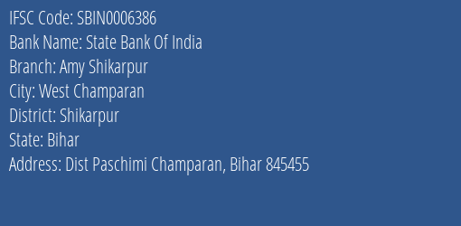 State Bank Of India Amy Shikarpur Branch Shikarpur IFSC Code SBIN0006386