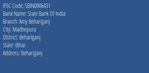 State Bank Of India Amy Behariganj Branch Behariganj IFSC Code SBIN0006431