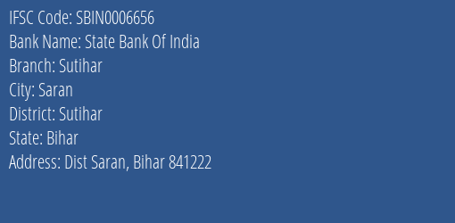 State Bank Of India Sutihar Branch Sutihar IFSC Code SBIN0006656