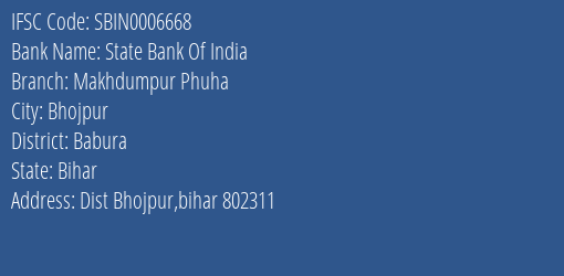 State Bank Of India Makhdumpur Phuha Branch Babura IFSC Code SBIN0006668