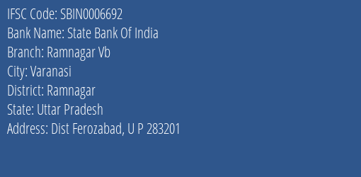 State Bank Of India Ramnagar Vb Branch Ramnagar IFSC Code SBIN0006692