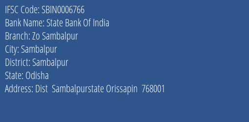 State Bank Of India Zo Sambalpur Branch Sambalpur IFSC Code SBIN0006766