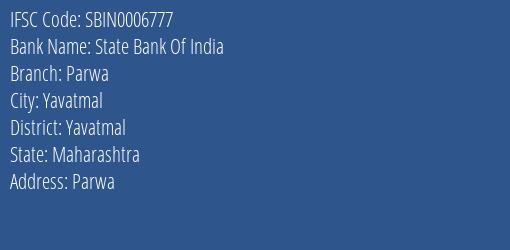 State Bank Of India Parwa Branch IFSC Code