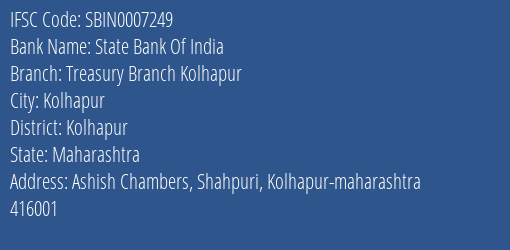 State Bank Of India Treasury Branch Kolhapur Branch IFSC Code