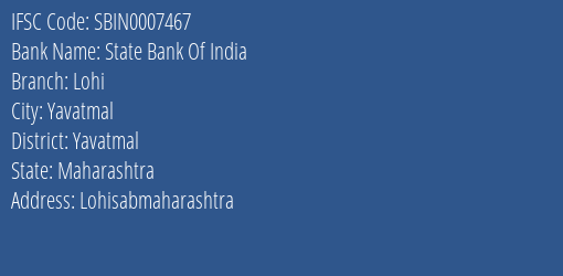 State Bank Of India Lohi Branch IFSC Code