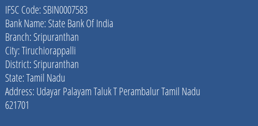 State Bank Of India Sripuranthan Branch Sripuranthan IFSC Code SBIN0007583