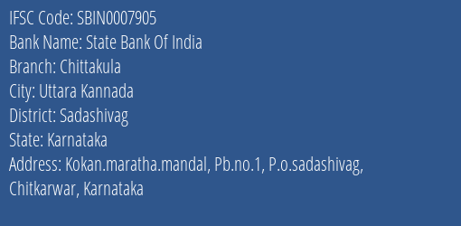 State Bank Of India Chittakula Branch Sadashivag IFSC Code SBIN0007905