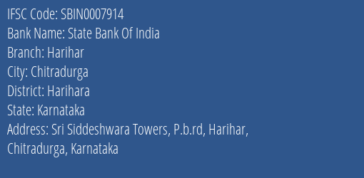 State Bank Of India Harihar Branch Harihara IFSC Code SBIN0007914