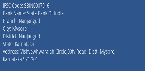 State Bank Of India Nanjangud Branch Nanjangud IFSC Code SBIN0007916