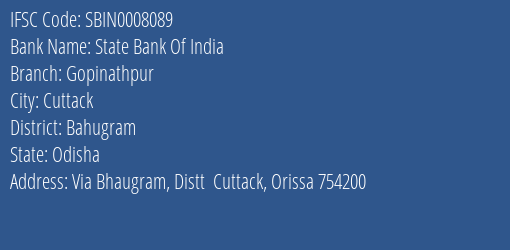 State Bank Of India Gopinathpur Branch Bahugram IFSC Code SBIN0008089