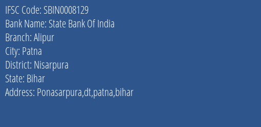 State Bank Of India Alipur Branch Nisarpura IFSC Code SBIN0008129
