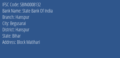 State Bank Of India Hanspur Branch Hanspur IFSC Code SBIN0008132