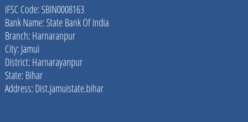 State Bank Of India Harnaranpur Branch Harnarayanpur IFSC Code SBIN0008163