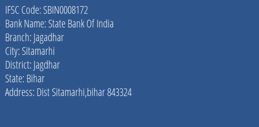 State Bank Of India Jagadhar Branch Jagdhar IFSC Code SBIN0008172