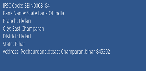 State Bank Of India Ekdari Branch Ekdari IFSC Code SBIN0008184