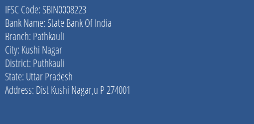 State Bank Of India Pathkauli Branch Puthkauli IFSC Code SBIN0008223