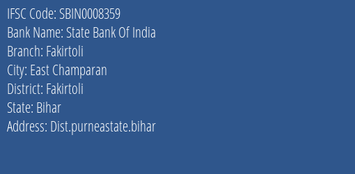 State Bank Of India Fakirtoli Branch Fakirtoli IFSC Code SBIN0008359