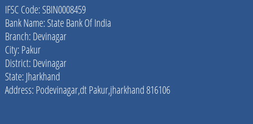 State Bank Of India Devinagar Branch Devinagar IFSC Code SBIN0008459