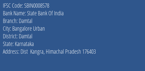 State Bank Of India Damtal Branch Damtal IFSC Code SBIN0008578