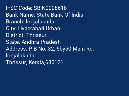 State Bank Of India Irinjalakuda Branch IFSC Code