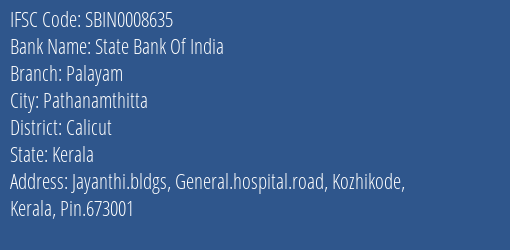 State Bank Of India Palayam Branch IFSC Code