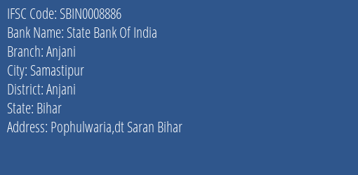 State Bank Of India Anjani Branch Anjani IFSC Code SBIN0008886