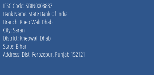 State Bank Of India Kheo Wali Dhab Branch, Branch Code 008887 & IFSC Code Sbin0008887