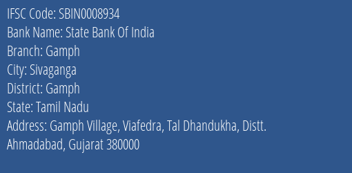 State Bank Of India Gamph Branch Gamph IFSC Code SBIN0008934