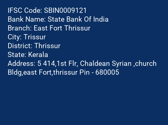 State Bank Of India East Fort Thrissur Branch IFSC Code